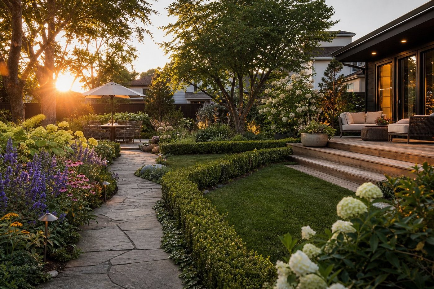 Landscaped garden after renovation