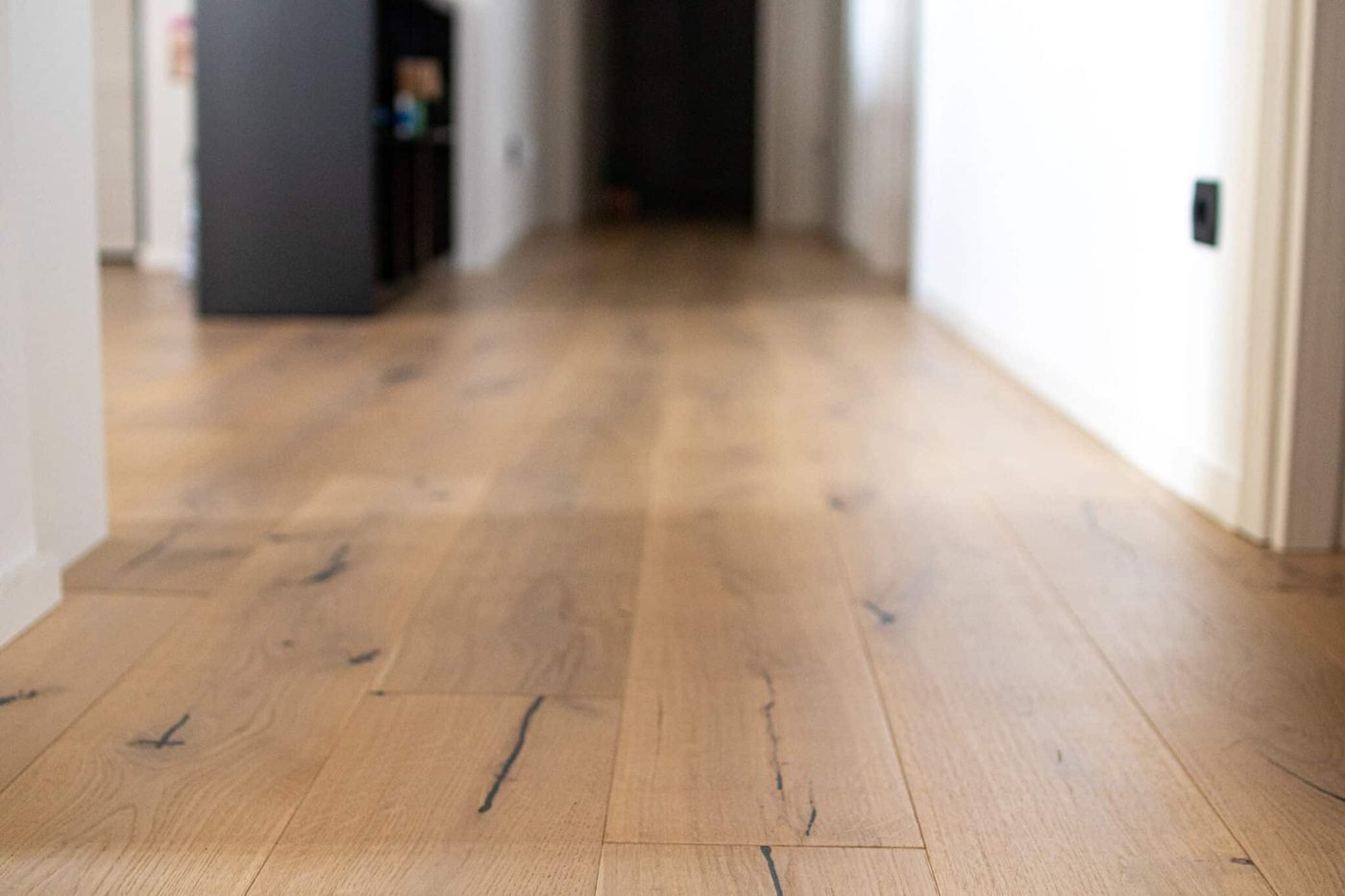 Newly installed wide plank flooring